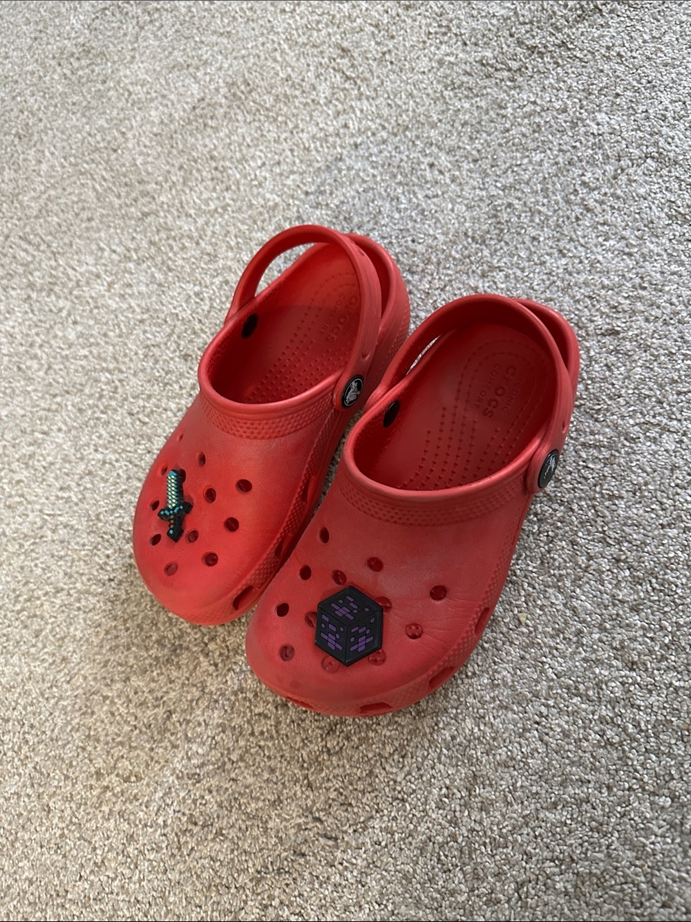 CROCS Kids Red Classic Clog with Jibbitz Charms size 12